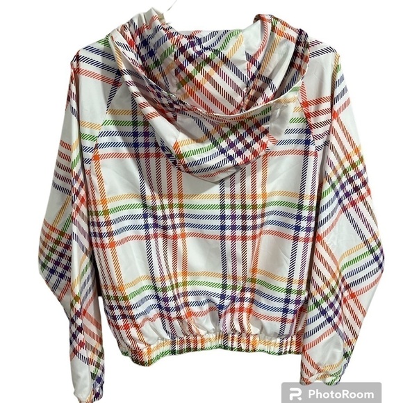 Forever 21 Tokyo Rainbow Plaid Windbreaker Track Jacket with Hood Small Skater - Picture 3 of 11